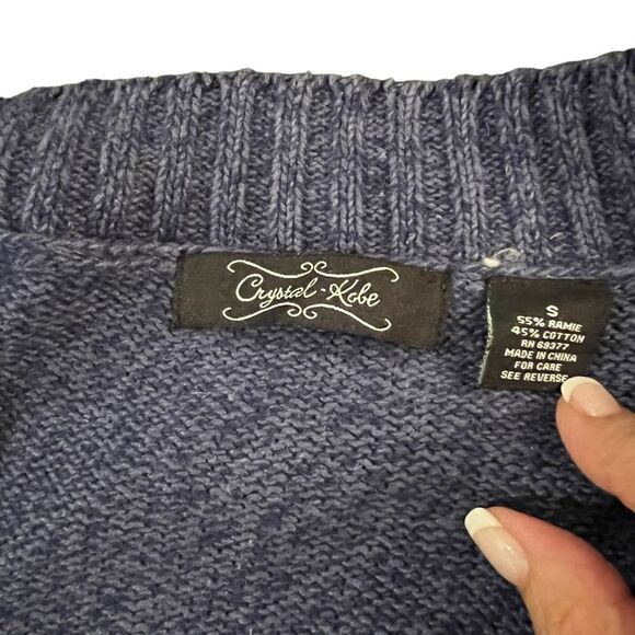 VTG Cardigan Blue&White Snowflakes Beads/Sequins size S - Picture 10 of 11